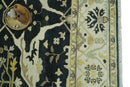 Hand Knotted Charcoal, Ivory and Olive Oriental Oushak 8x10 Wool Area Rug