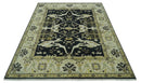Hand Knotted Charcoal, Ivory and Olive Oriental Oushak 8x10 Wool Area Rug