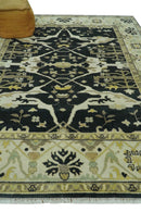 Hand Knotted Charcoal, Ivory and Olive Oriental Oushak 8x10 Wool Area Rug