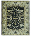 Hand Knotted Charcoal, Ivory and Olive Oriental Oushak 8x10 Wool Area Rug