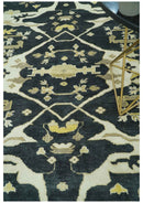 Hand Knotted Charcoal, Ivory and Olive Oriental Oushak 8x10 Wool Area Rug