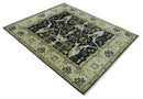 Hand Knotted Charcoal, Ivory and Olive Oriental Oushak 8x10 Wool Area Rug