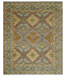 Hand Knotted Gold and Charcoal 8x10 Oriental Traditional Wool Area Rug