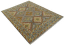 Hand Knotted Gold and Charcoal 8x10 Oriental Traditional Wool Area Rug
