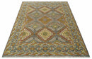 Hand Knotted Gold and Charcoal 8x10 Oriental Traditional Wool Area Rug