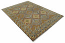 Hand Knotted Gold and Charcoal 9x12 Oriental Traditional Wool Area Rug