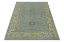 Hand Knotted Gray, Ivory and Mustard 6x8.8 Traditional Oriental Oushak wool rug