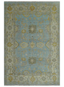 Hand Knotted Gray, Ivory and Mustard 6x8.8 Traditional Oriental Oushak wool rug
