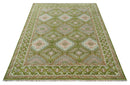Hand Knotted Green, Ivory and Silver Oriental Traditional 9x12 Wool Area Rug