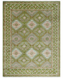 Hand Knotted Green, Ivory and Silver Oriental Traditional 9x12 Wool Area Rug