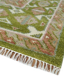 Hand Knotted Green, Ivory and Silver Oriental Traditional 9x12 Wool Area Rug