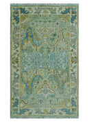 Hand Knotted Green, Olive and Teal Traditional Dragon Oushak Design 3x5 wool rug
