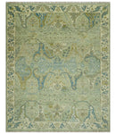Hand Knotted Green, Olive and Teal Traditional Dragon Oushak Design Custom Made wool rug