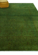 Hand Knotted Green Overdyed Traditional Oushak Design 9x12 Wool Area Rug