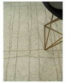 Hand Knotted Ivory and Beige 8x10 Trellis Moroccan Rug Made with Fine Wool | TRDCP645810