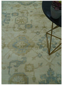 Hand Knotted Ivory And Blue Traditional Oushak Design 8x10 Wool Area Rug