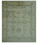 Hand Knotted Ivory And Blue Traditional Oushak Design 8x10 Wool Area Rug