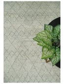Hand Knotted Ivory and Charcoal 9x12 Trellis Moroccan Rug Made with Fine Wool | TRDCP654912