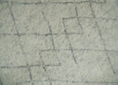 Hand Knotted Ivory and Charcoal 9x12 Trellis Moroccan Rug Made with Fine Wool | TRDCP654912