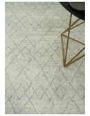Hand Knotted Ivory and Charcoal 9x12 Trellis Moroccan Rug Made with Fine Wool | TRDCP654912