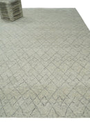 Hand Knotted Ivory and Charcoal 9x12 Trellis Moroccan Rug Made with Fine Wool | TRDCP654912