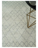Hand Knotted Ivory and Gray 8x10 and 9x12 Trellis Moroccan Rug Made with Fine Wool | TRDCP647