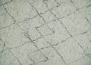 Hand Knotted Ivory and Gray 8x10 and 9x12 Trellis Moroccan Rug Made with Fine Wool | TRDCP647
