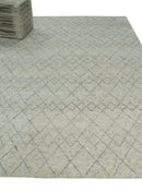 Hand Knotted Ivory and Gray 8x10 and 9x12 Trellis Moroccan Rug Made with Fine Wool | TRDCP647