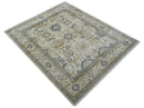 Hand Knotted Ivory And Gray Traditional Oushak Design 8x10 Wool Rug