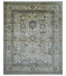 Hand Knotted Ivory And Gray Traditional Oushak Design 8x10 Wool Rug