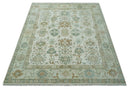 Hand Knotted Ivory and Silver 8x10 Traditional Oushak Wool Area Rug