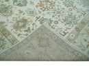 Hand Knotted Ivory and Silver 8x10 Traditional Oushak Wool Area Rug