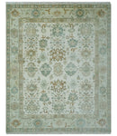 Hand Knotted Ivory and Silver 8x10 Traditional Oushak Wool Area Rug