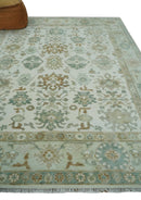Hand Knotted Ivory and Silver 8x10 Traditional Oushak Wool Area Rug