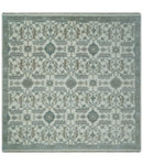 Hand Knotted Ivory and Teal 8x10 and 11x11 Square Oushak Wool Area Rug