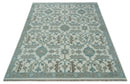 Hand Knotted Ivory and Teal 8x10 and 11x11 Square Oushak Wool Area Rug
