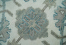 Hand Knotted Ivory and Teal 8x10 and 11x11 Square Oushak Wool Area Rug