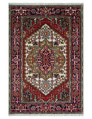 Hand Knotted Ivory, Brown and Blue 4x6 Traditional Antique Style Wool Area Rug