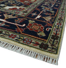 Hand Knotted Ivory, Brown and Blue Traditional Antique Style Wool Area Rug