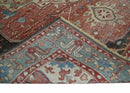 Hand Knotted Ivory, Rust and Blue Antique Persian Heriz Serapi Wool Rug