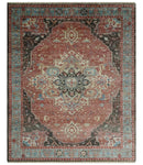 Hand Knotted Ivory, Rust and Blue Antique Persian Heriz Serapi Wool Rug