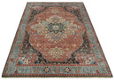 Hand Knotted Ivory, Rust and Blue Antique Persian Heriz Serapi Wool Rug