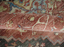 Hand Knotted Ivory, Rust and Blue Antique Persian Heriz Serapi Wool Rug