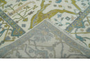 Hand Knotted Ivory, Teal and Olive Oriental Oushak 9x12 Wool Area Rug