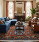Hand Knotted Maroon and Blue Traditional Antique look Multi Size Wool Area Rug