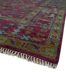 Hand Knotted Maroon and Gold Traditional Antique Style Wool Area Rug