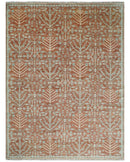 Hand knotted Multi Size Rust and Aqua Floral wool Area Rug