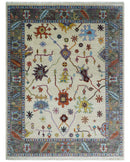 Hand Knotted Ivory and Gray Traditional Oushak Multi Size Wool Area Rug