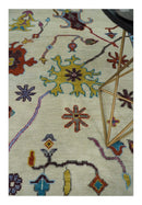 Hand Knotted Ivory and Gray Traditional Oushak Multi Size Wool Area Rug