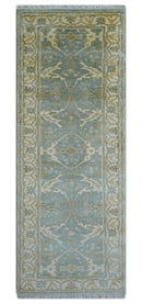 Hand Knotted Oushak Design Gray And Beige 2.8x8 Wool Rug